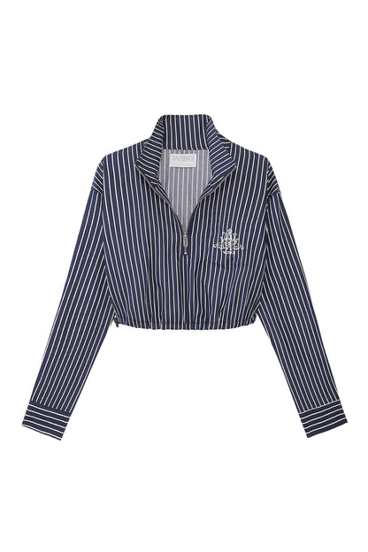 Stripe Half-Zip Crop Shirt